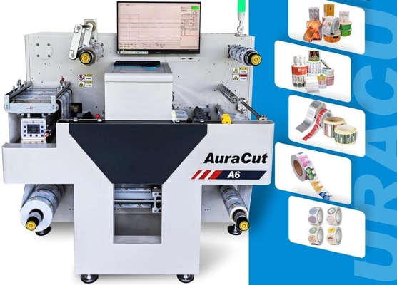 Cortadora digital de etiquetas Aura Cut A6, 330 mm de ancho, 11 m/min de velocidad
